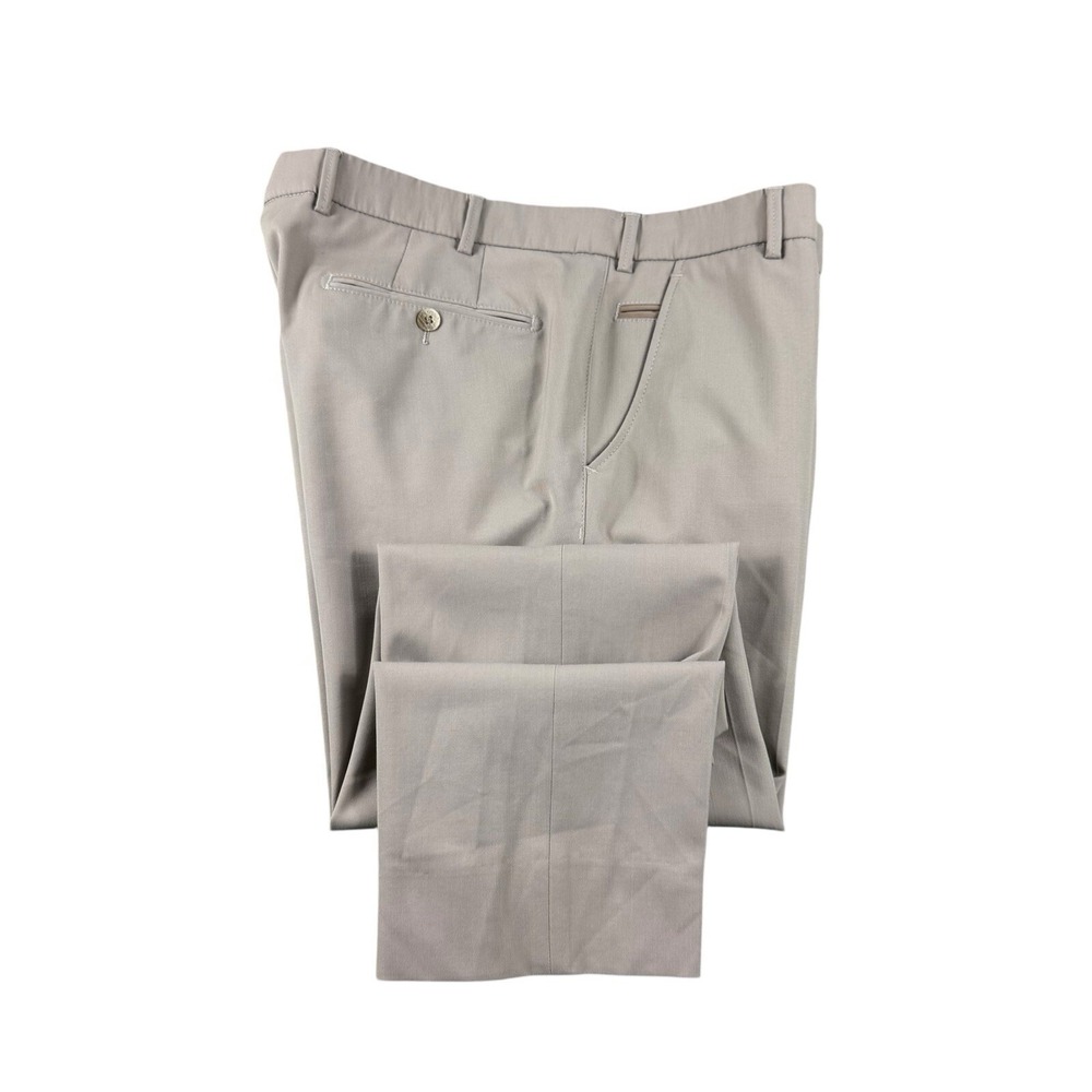 Meyer Bonn Current Tan Pure‎ Wool Flat Front Mens Trouser Size 36x29